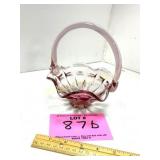 PINK FENTON GLASS BASKET, MARKED