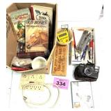 VINTAGE BOOKS, CAMERA, POWER CORD, ETC.