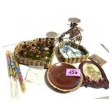 BASKETS, PLATES, CANDLE HOLDER, JAYHAWK FLAGS