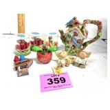 TEAPOT, SOLAR BUTTERFLIES, FIGURINES, ETC.