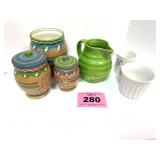 CANISTERS, GREEN PITCHER W LIP CHIP