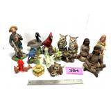 FIGURINES, BIRDS, OWLS, INDIANS, ANIMALS, ETC.
