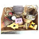 BOX W BASKETS, DECORATIONS, ETC.