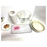 VASE, LG GLASS SALAD BOWL, GLASS TRAY, ETC.
