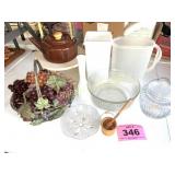 METAL MASKET, GLASSWARE, LAZY SUSAN,