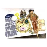 CLOCKS, ANTIQUE TOP, SCARECROW, ETC.