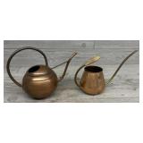 (2) Round And Wood Handled Copper Watering Cans