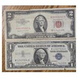 $1 Silver Certificate & $2 Red Seal Note