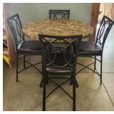 Round Bistro Marble Top Table w/ (4) Chairs