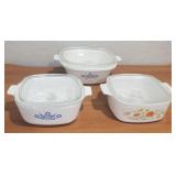 (3) Corning Ware Casserole Dishes With Lids