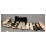 Black Leather Purse & (8) Pairs of Shoes