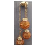 MCM 3 Bulb Amber Glass Hanging Lamp/Light Fixture