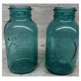 (2) Ball Ideal Eagle Green Glass 1/2 Gal Mason