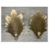 (2) Solid Brass Art Deco Scalloped Wall Pocket