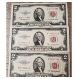 (3) 1953 $2 US Red Seal Bank Notes