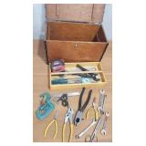 Vintage Wood Tool Box w/  Tools
