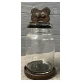 Glass Jar W/ Metal Dog Bone On Lid