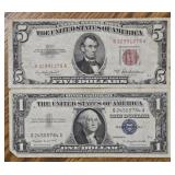 $5 Red Seal Note & $1 Silver Certificate