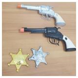 (2) Vintage Hubley Cap Guns & Badges