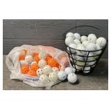 Golf Balls In Bucket + Bag Of Plastic Golf Balls