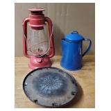 Kerosene Lantern/Enamel Coffee Pot/Camp Toaster