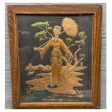 Asian Woman Copper Relief Art - Framed