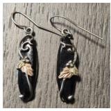 Pair of Stetling, Black Hills Gold & Onyx Earrings