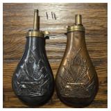 (2) Embossed Brass Powder Horns