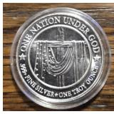 One Ounce Silver Round: Flag Over Cross
