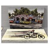 (2) Motorcycles & Classic Cars Canvas Wall Art