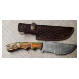 Damascus Hunting Knife w/ Sheath