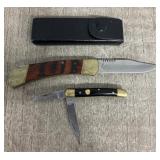 Folding Blade Knife w/ Sheath & (2) Blade Knife
