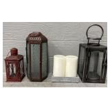 (3) Metal Lanterns for Candles w/ (2) Candles