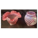 (2) Fenton Cranberry Pitcher & Bowl Hobnail Glass