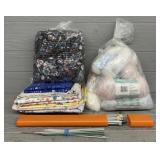 Assortment of Yarn, Fabric, & Knitting Needles