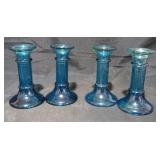 (4) Blue Glass Candle Sticks