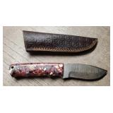 Damascus Fixed Blade Knife w/Sheath #2