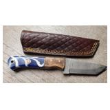 Damascus Tanto Style Knife w/ Sheath