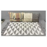(2) Decorative Pillows & Small Hallway Rug