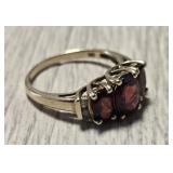 10K Gold,  Diamond & Red Stones Ring