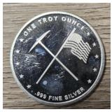 One Ounce Silver Round: Pick Axe & Flag #2