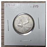 Silver 1961 Canadian Quarter