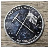 One Ounce Silver Round: Pick Axe & Flag #1