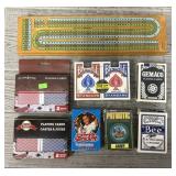 Assortment Decks of Cards & Cribbage Board