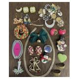 Assortment of Fashion Pins, Earrings, & More