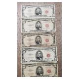 (5) U.S. $5 Red Seal Bank Notes