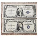 (2) 1935-E $1 Silver Bank Notes
