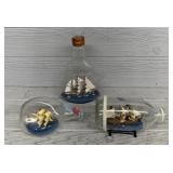 (3) Vintage Ships in a Bottle