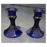 Pair of Vintage Blue Cobalt Candle Holders