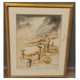 Old Signed Watercolor Painting In Frame